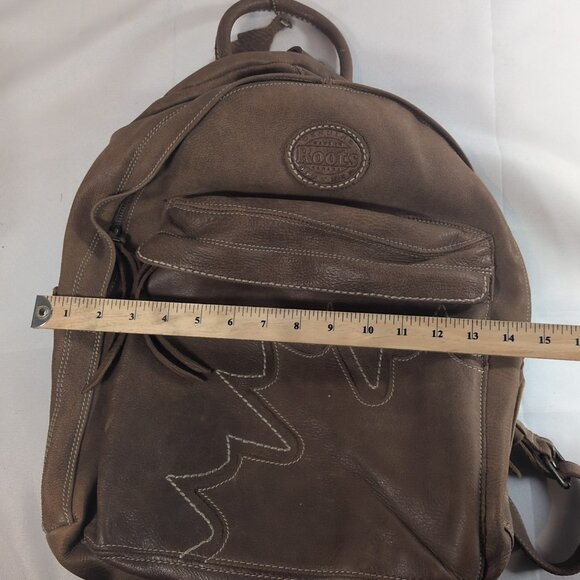 Roots Canada Genuine Leather Backpack Brown Canadian Leaf Bag Tan Vintage Large - Picture 7 of 16